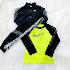 Nike Boys 3 Piece DriFit Jacket Shirt Joggers Activewear Set Black Neon Yellow